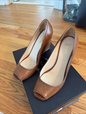 Prada Tan Leather Peep-Toe Heels
